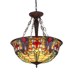 Chloe Lighting Riley Tiffany-Style 3 Light Victorian Inverted Ceiling Pendant Fixture 22`` Shade - 1 of 2