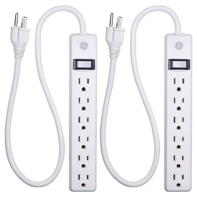 General Electric 2' Extension Cord with 6 Outlet Power Strip White
