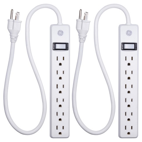 GE 2' Extension Cord with 6 Outlet Power Strip White