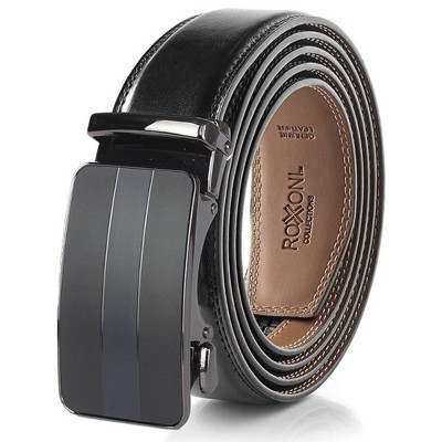 Roxoni Men's Ultra Soft Geniune Leather Rachet Rectangular Prism Dress Belt