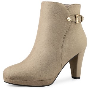 Allegra K Women's Platform Side Zippers Buckle Decor Chunky Heel Ankle Boots - 1 of 4