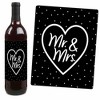 Big Dot of Happiness Mr. and Mrs. - Black and White Wedding or Bridal Shower Decorations for Women and Men - Wine Bottle Label Stickers - Set of 4 - 3 of 4
