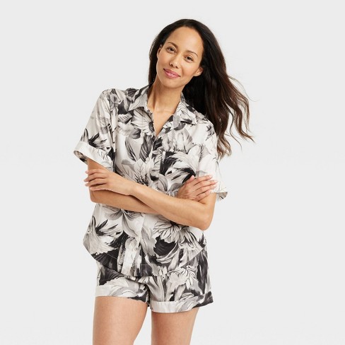 Women's Cotton Blend Button-Up Pajama Top - Stars Above™ Black/White/Floral  XS