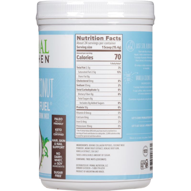 Primal Kitchen Collagen Fuel Supplement Powder - Vanilla Coconut - 13.05oz, 3 of 16