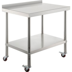VEVOR Stainless Steel Prep Table, 36 x 24 x 35 Inch, 440lbs Load Capacity Heavy Duty Metal Worktable with Backsplash Adjustable Undershelf, Silver - 1 of 4
