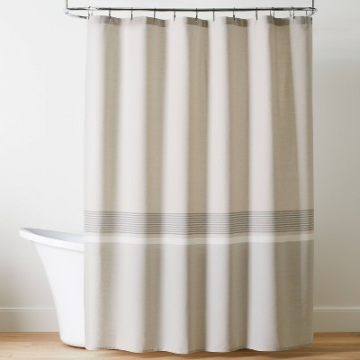 Color Block Striped Woven Shower Curtain Gray/Taupe - Hearth & Hand with Magnolia