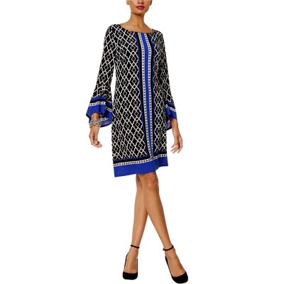 I.N.C International Concepts Womens Printed A-line Dress, Black, Medium