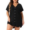 Agnes Orinda Women's Plus Size V Neck Button Down Curved High Low Hem Mini Nightgowns - 2 of 4