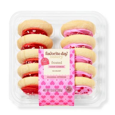 Valentine's Pink & Red Frosted Sugar Cookies - 13.5oz/10ct - Favorite Day™
