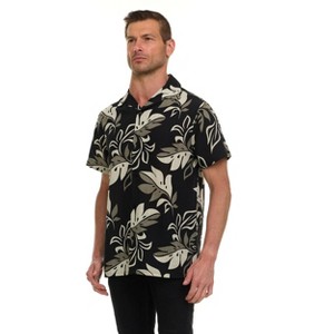 Super Triple Goose Men’s Short Sleeve Linen-Look Resort Shirt – Lightweight Button-Down Camp Shirt with Tropical Prints - 1 of 4