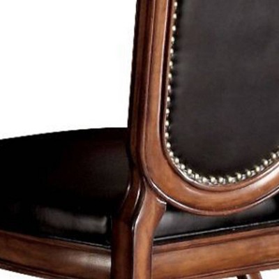 Chateau De Ville Black Leather and Wood High Side Chair