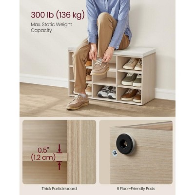 Natural Beige Particleboard Shoe Storage Bench with Cushion