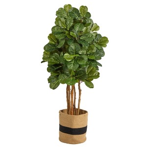 Nearly Natural 5-ft Fiddle Leaf Fig Artificial Tree in Handmade Natural Cotton Planter - 1 of 4