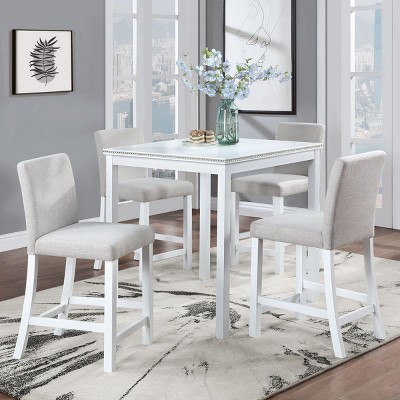 5 Piece Counter Height Wooden Kitchen Dining Room Set,Wood Square Dining Table for 4 with Upholstered Parsons Dining Room Chairs-Cuddlewood
