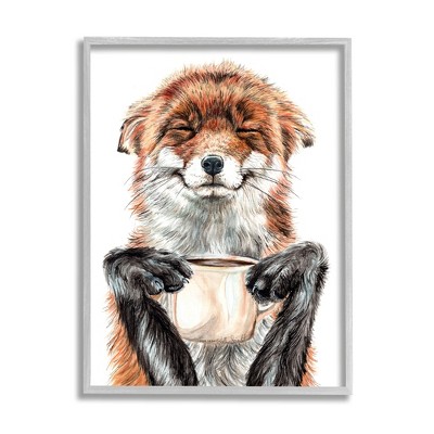 Stupell Industries Happy Fox with Coffee Framed Giclee Art