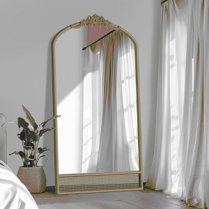 Lirago Arch Rattan Wood Mirror with Carved Design Vanity Mirror Decor Mirror 71*37 Brown - 1 of 4