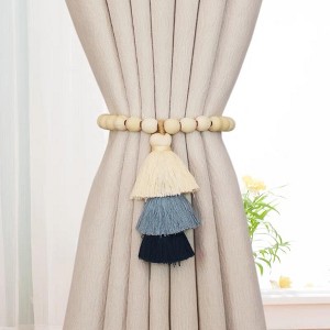 Tree City Natural Simple Handmade Wooden Beads Gradient Color Tassel Curtain Tiebacks Trim Grey - 1 of 4