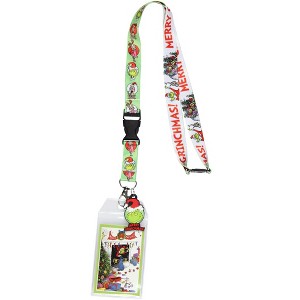 Dr. Seuss GRINCH Merry Grinchmas Breakaway ID Badge Holder Lanyard w/ 2" Logo Rubber Pendant Green - 1 of 4