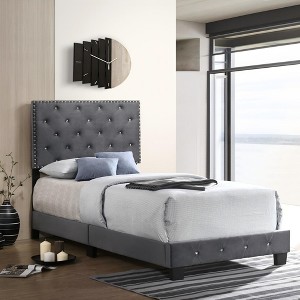 Sapphtopaz Modern Twin Size Bed Frame with Headboard Upholstered Platform Bed with Slat Support for Bedroom, Apartment, Hotel - 1 of 4
