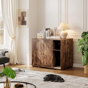 Fulvari Large Cat Litter Box Enclosure, Hidden Litter Box Funiture with Charging Station & Scratching Pad, Wood Indoor Cat Cabinet Side Table - 1 of 4