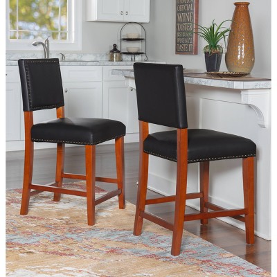 Sapele Finish 24" Brook Counter Stool with Black Leather Cushion