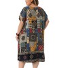 Women's Plus Size Bohe Floral Print V Neck Short Sleeve Beach Summer Casual Midi Dresses with Pocket - Agnes Orinda - 4 of 4