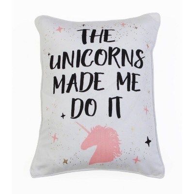 14"x18" Unicorns Typo Lumbar Throw Pillow White/Rose Gold - Decor Therapy