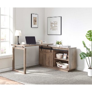 HDZNVF Desk L-Shaped Workstation Home Office Attached Storage Credenza Sliding Barn Door Finished On The Back - 1 of 4