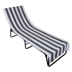 Design Imports Gray Stripe Lounge Chair Beach Towel With Top Fitted Pocket 26X82 - 1 of 4