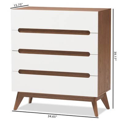 Calypso White and Walnut Mid-Century Modern 4-Drawer Chest