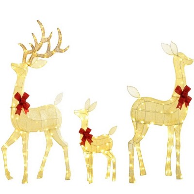 TopComfy Decorative Holiday Scene Props 3 Piece Christmas Deer Family Set with 2 Modes Outdoor Reindeer for Yard Decor, Silver, 22.46"*11.43"*24.03"