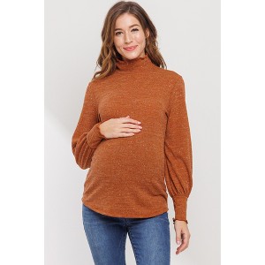 Hello Miz Women's Mock Neck Long Sleeve Shimmer Maternity Top - 1 of 4