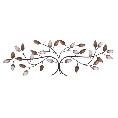 11 X32 Bronze Tree Branch With Gold And Silver Leaves Metal Wall
