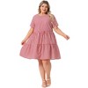 Agnes Orinda Women's Plus Size Gingham Vintage Plaid Round Neck Short Sleeve Tiered A-Line Midi Summer Dress - 3 of 4