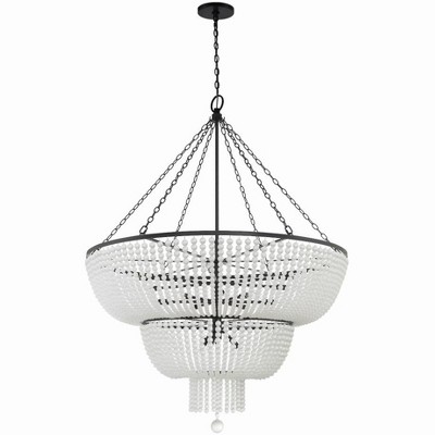 Rylee Matte Black 15-Light Chandelier with Frosted Glass Beads