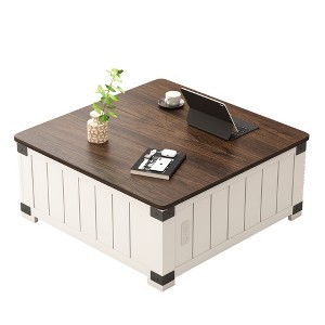 Dexmalle Farmhouse Lift Top Coffee Table with Storage, Wood Square Center Table with Charging Station&USB Ports - 1 of 4