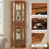 Wooakway 70"H Oak Lighted Corner Cabinet with Adjustable Tempered Glass Shelves Display Case and Bar Storage - 4 of 4