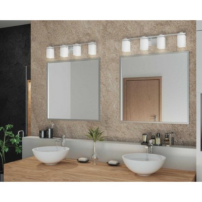 Polished Chrome 4-Light Bath Vanity with Etched Opal Glass Shades