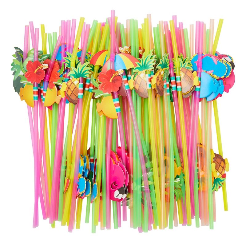 Blue Panda 100 Pack Tropical Hawaiian Straws for Summer Party Favors, Cocktails Dinner, 4 of 10