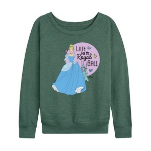 Women's - Disney Princess - Late For My Ball Lightweight French Terry Wide Neck Long Sleeve Shirt - 1 of 4