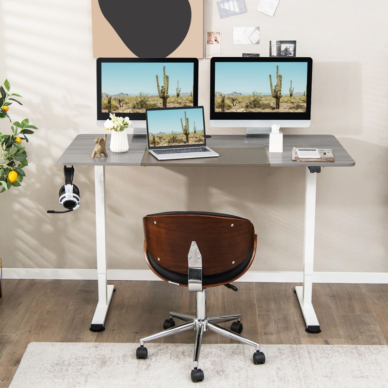 Tangkula Height Adjustable Electric Standing Desk 55” x 28” Sit to Stand Electric Desk w/ Metal Frame & Powerful Motor Natural / Rustic Brown / Gray / Oak / Gray + Black, 3 of 11