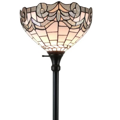 Amora Lighting White Color Torchiere Floor Lamp – 72 Inch Tall Handcrafted Stained Glass Shade with White & Bronze Finish