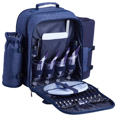 HBEZON 4-Person Picnic Backpack Bag with Cooler Compartment, Insulated for Fresh Food and Drinks, Durable and Comfortable
