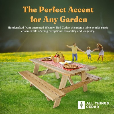 Handcrafted 6-ft Natural Cedar Outdoor Picnic Table with Benches