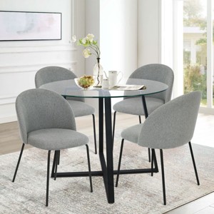 Hana + Nano 5-Piece Round Clear Glass Dining Table Set with 4 Upholstered Chairs Black Legs - Maison Boucle - 1 of 4