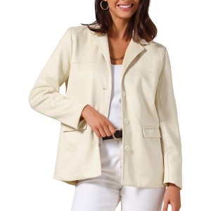 INSPIRE CHIC Women's Faux Suede Vintage Button Down Notched Lapel Long Sleeve with Pockets Blazer - 1 of 4