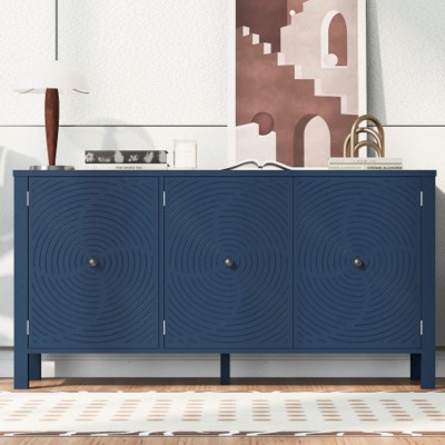 Artistic Three-Door Cabinet with Curved Swirl Patterned Doors, Perfect for Living Rooms, Entrances, and Studies