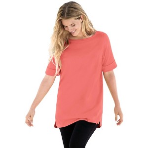Woman Within Plus Size Perfect Cuffed Elbow-Sleeve Boat-Neck Tee - 1 of 4