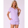 INSPIRE CHIC Women's Waffle Knit V-neck Short Sleeve Top with Shorts Tracksuit Lounge Set with Pockets - 3 of 4