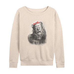 Women's - Wizard of Oz - Bow Lion Lightweight French Terry Wide Neck Long Sleeve Graphic Shirt - 1 of 4
